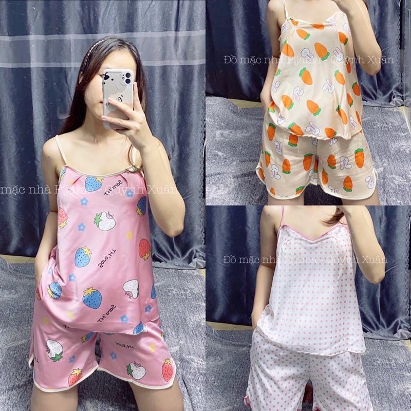 Đồ bộ Đồ ngủ Set 2 dây lụa Latin hoạ tiết siêu xinh