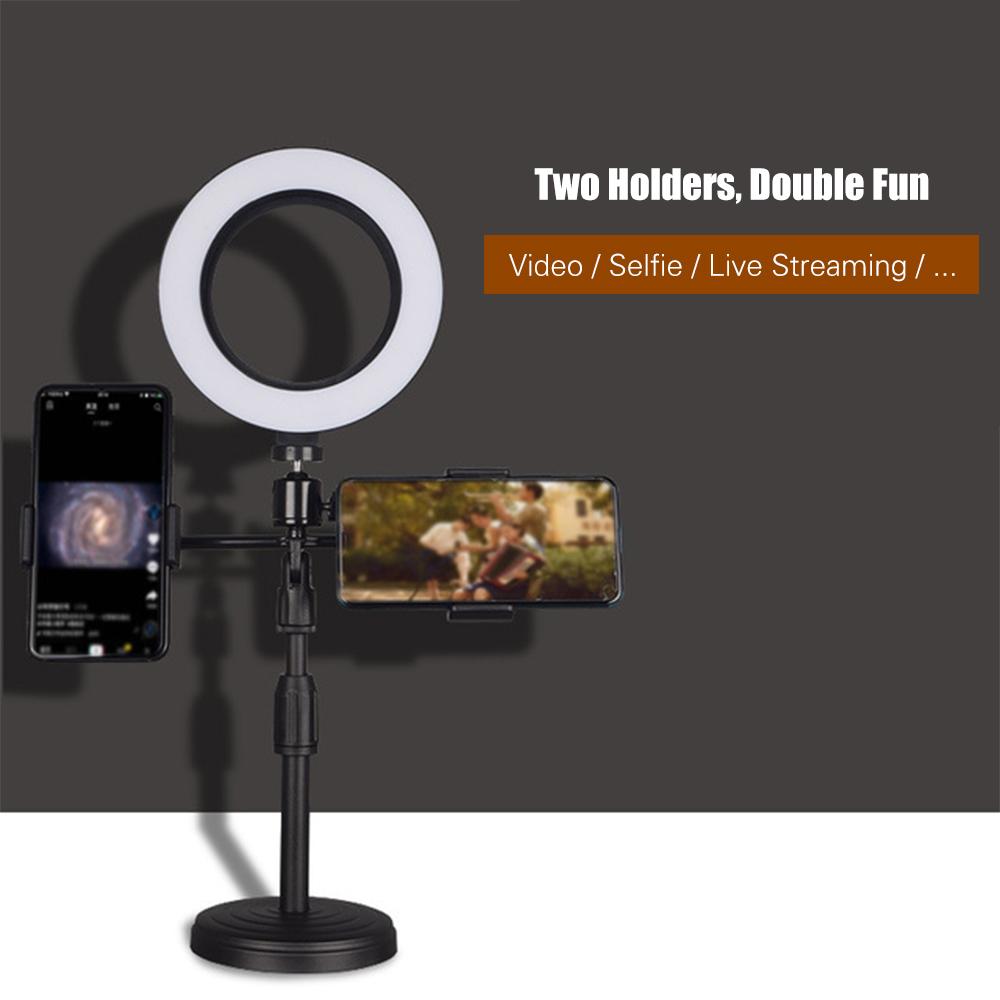 Giá đỡ điện thoại di động có đèn vòng và giá đỡ kép để trang điểm Video trực tiếp Truyền phát trực tuyến Cuộc họp học tập trực tuyến