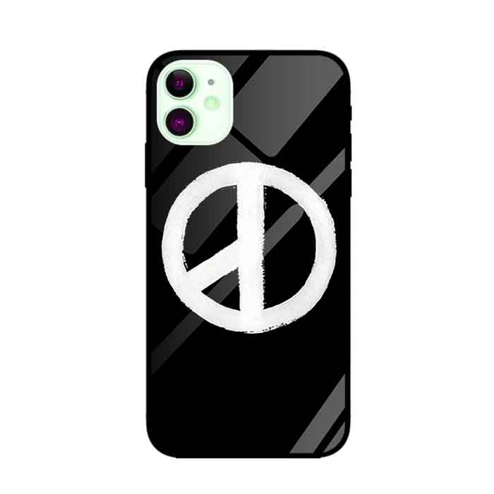 Ốp lưng kính cường lực cho iPhone 11 Nền Peace Y Nền Đen - Hàng Chính Hãng