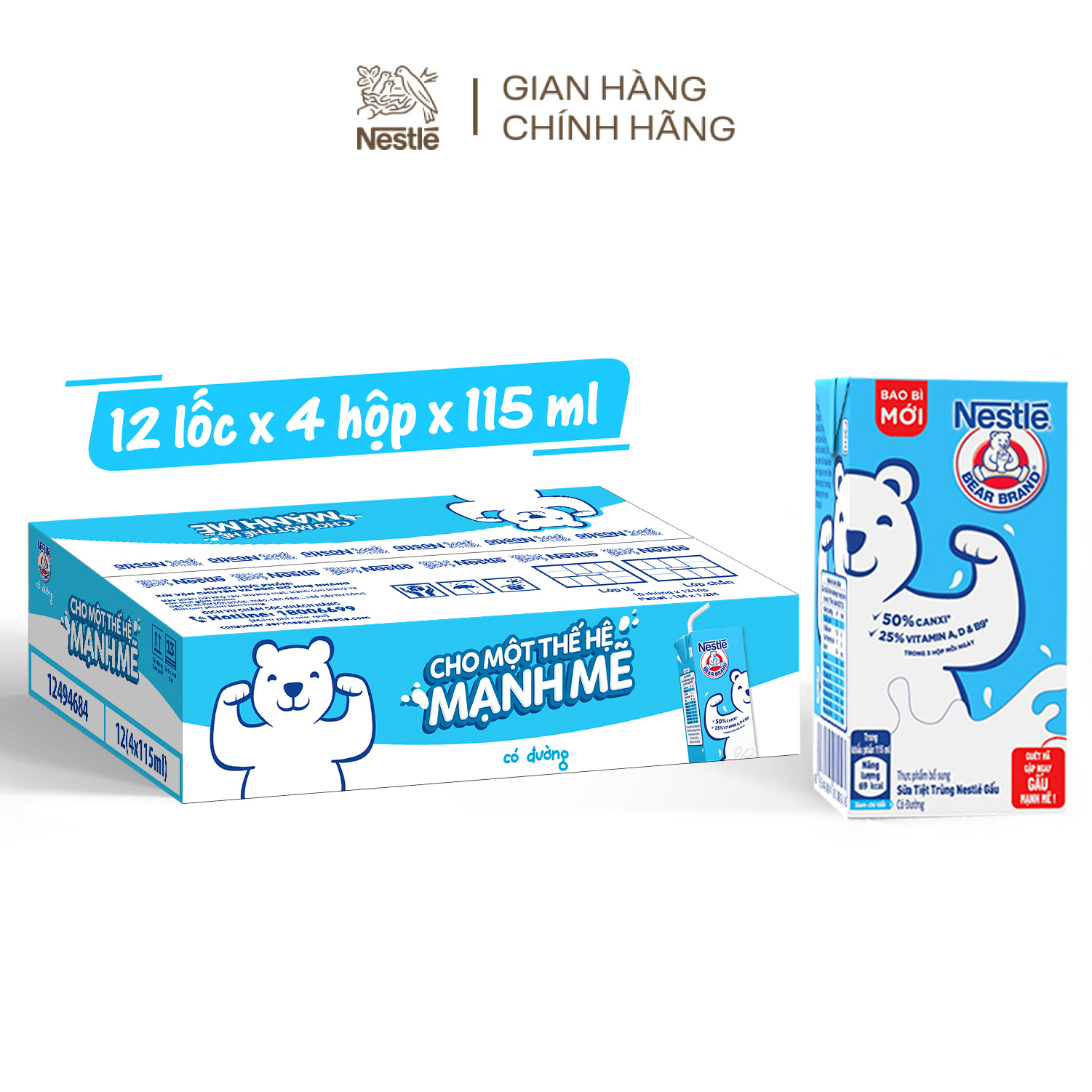 Thùng 48 Hộp Sữa Nestlé Gấu Có Đường 12(4x115ml)