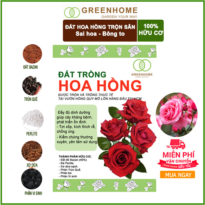 Đất trồng hoa hồng 2kg - Đất đã trộn sẵn, đảm bảo sạch cho cây trồng,cung cấp dinh dưỡng tốt,