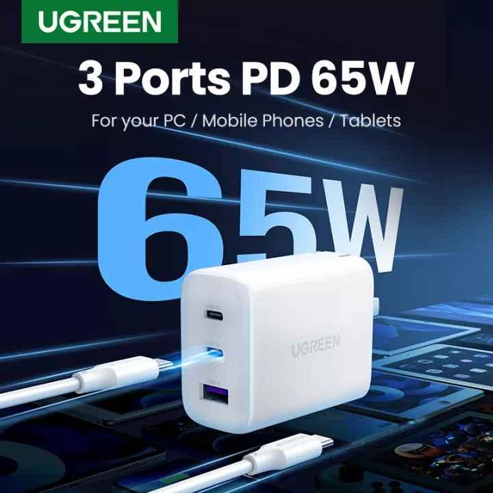 Ugreen UG90495CD275TK 65W Bộ sạc nhanh xe hơi 2cổng USB-C + USB-A PD3.0 QC4.0 Màu Trắng chuẩn cắm US - HÀNG CHÍNH HÃNG