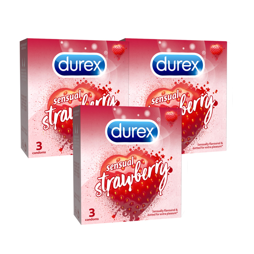 Bộ 3 Bao Cao Su Durex Sensual Strawberry - Hộp 3 chiếc