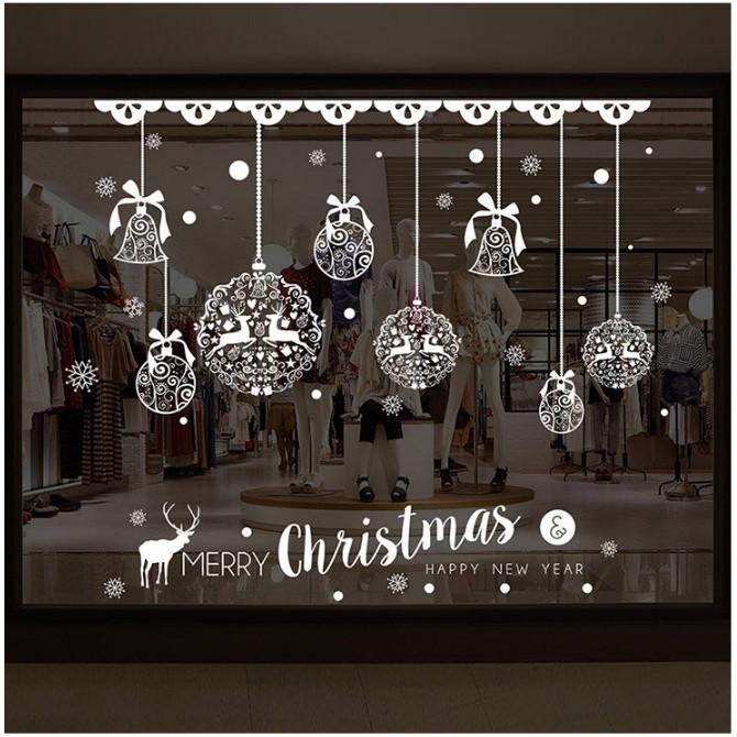 Decal trang trí noel rèm trái châu chuông và tuần lộc