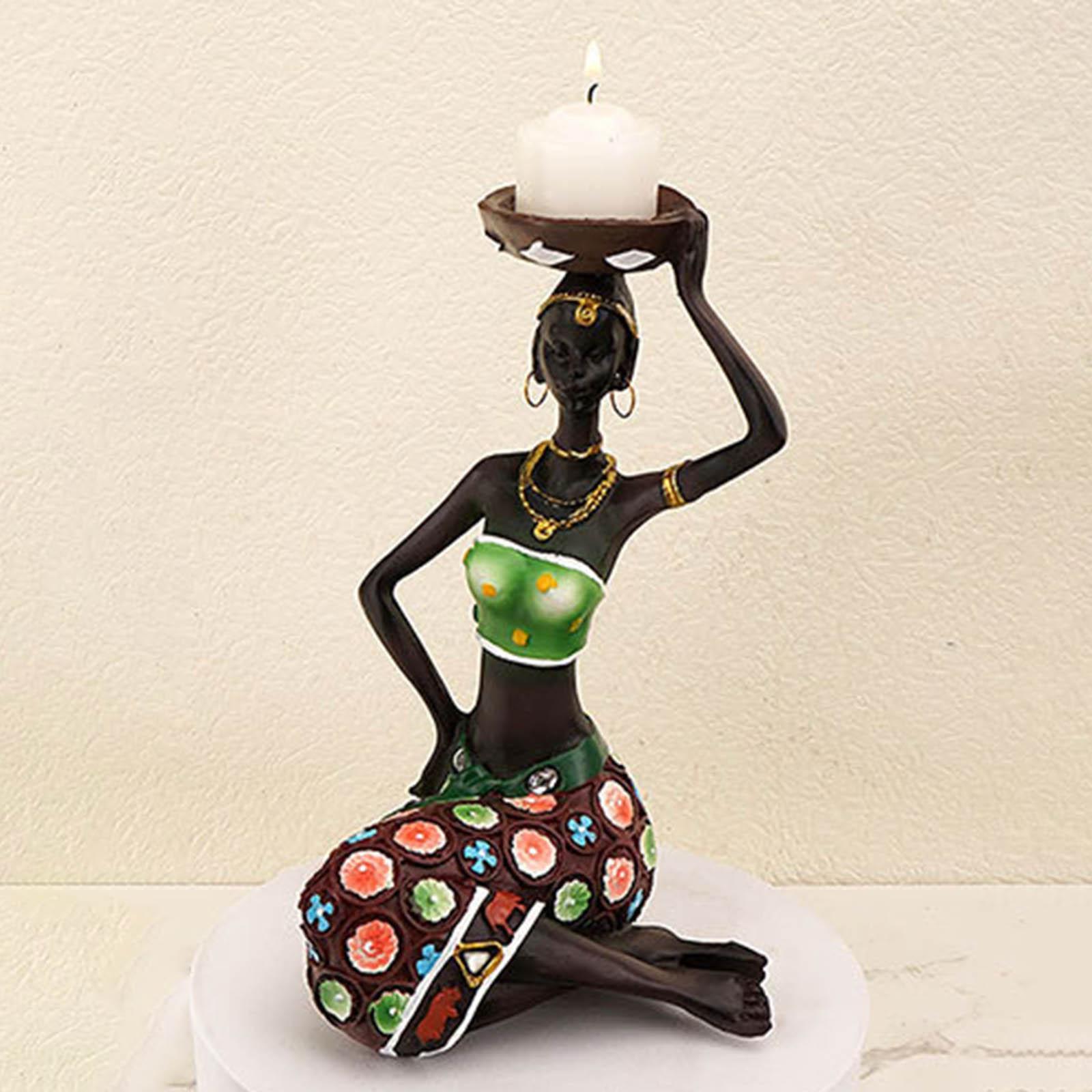 African Women Statues Candlestick Tea Lights Candle Holder Home Room