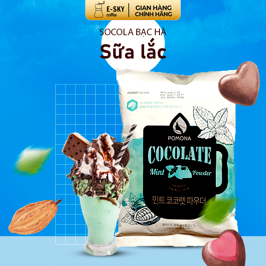 Bột Socola Bạc Hà Pomona Mint Chocolate Powder Nguyên Liệu Pha Chế Cà Phê, Latte, Mocha, Đá Xay, Sữa Lắc Hàn Quốc Gói 800g