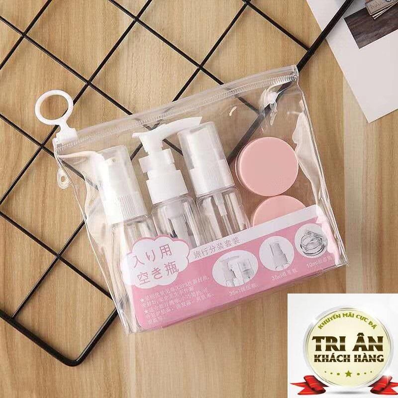Bộ chiết mỹ phẩm, chai lọ mỹ phẩm- Túi đựng mỹ phẩm du lịch và bộ chiết mỹ phẩm mini 5 món tiện lợi hữu ích cho chị em