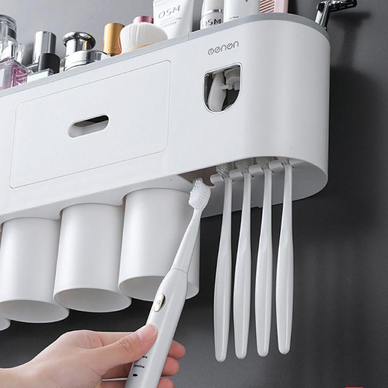 Kệ treo bàn chải đánh răng ,nhả kem đánh răng tự động để đồ nhà tắm dán tường loại 3 cốc