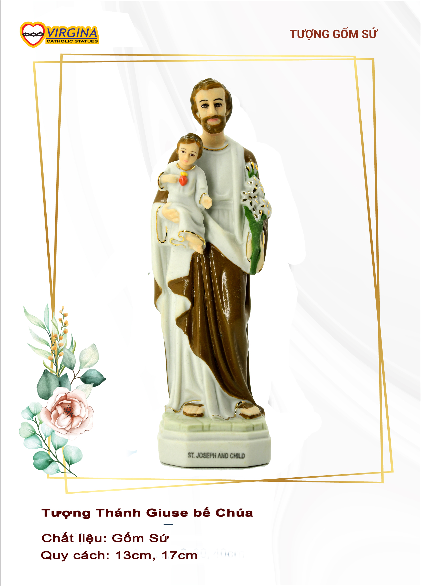 Tượng Sứ - Thánh Giuse Bế Chúa - 13cm, 17cm