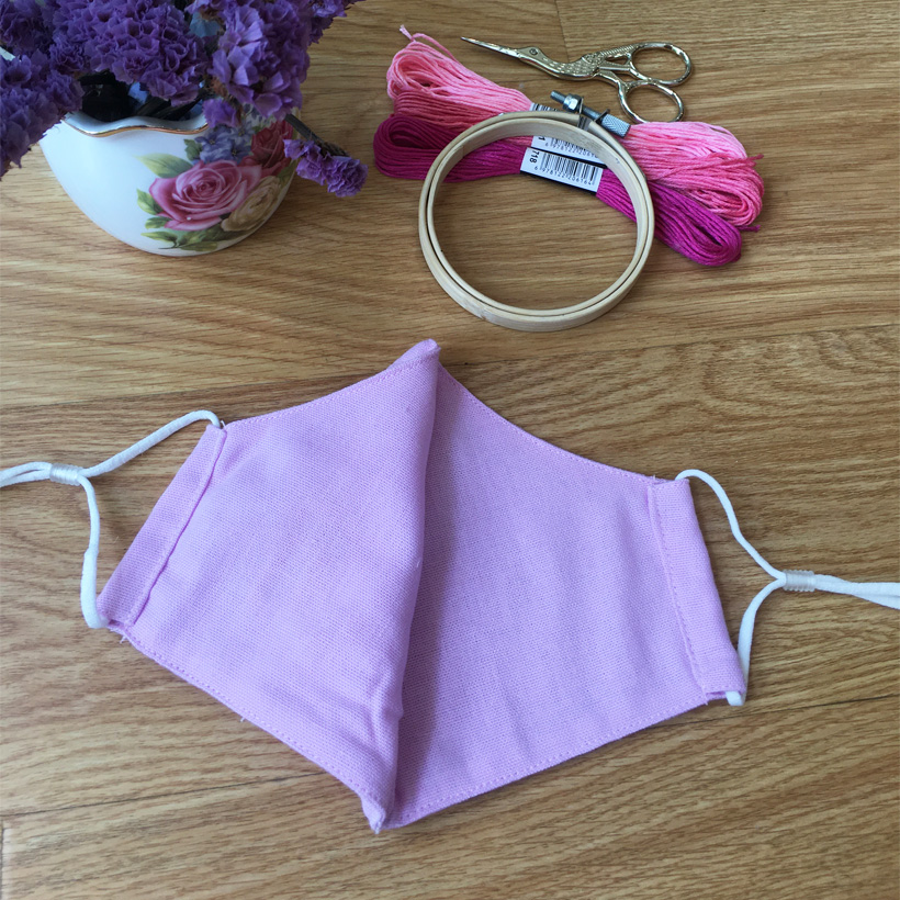 Khẩu trang thêu tay vải linen berry - Tím Hồng