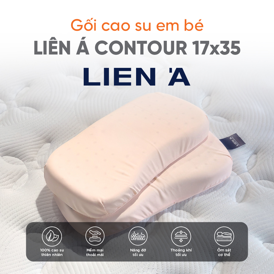 Gối nằm cao su thiên nhiên em bé Liên Á Oval  Kèm áo gối cùng kích thước . – Contour 17x35x02cm