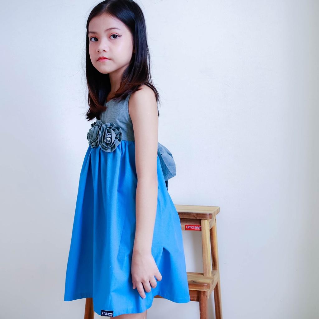 Váy đầm bé gái xanh ba bông hoa KIKA- Từ 11kg-45kg - K143