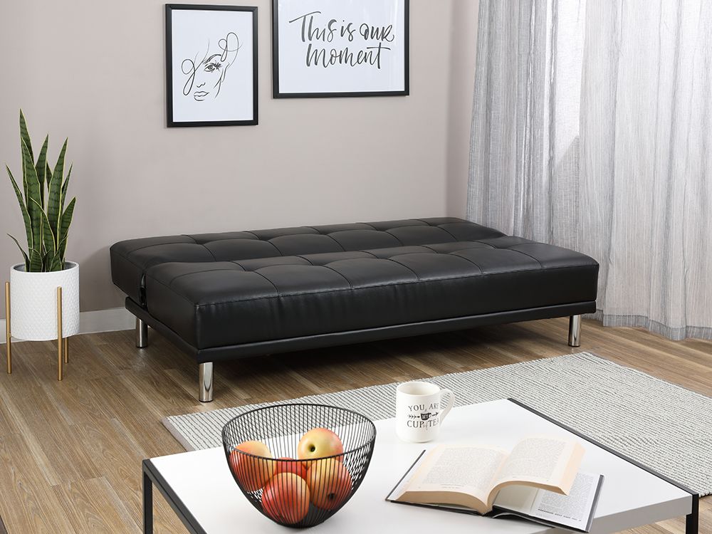 Ghế sofa giường đa năng TESI/L khung gỗ chân thép, đệm bọc da PVC cao cấp màu đen, tựa lưng ngả 3 cấp độ | Index Living Mall - Phân phối độc quyền tại Việt Nam