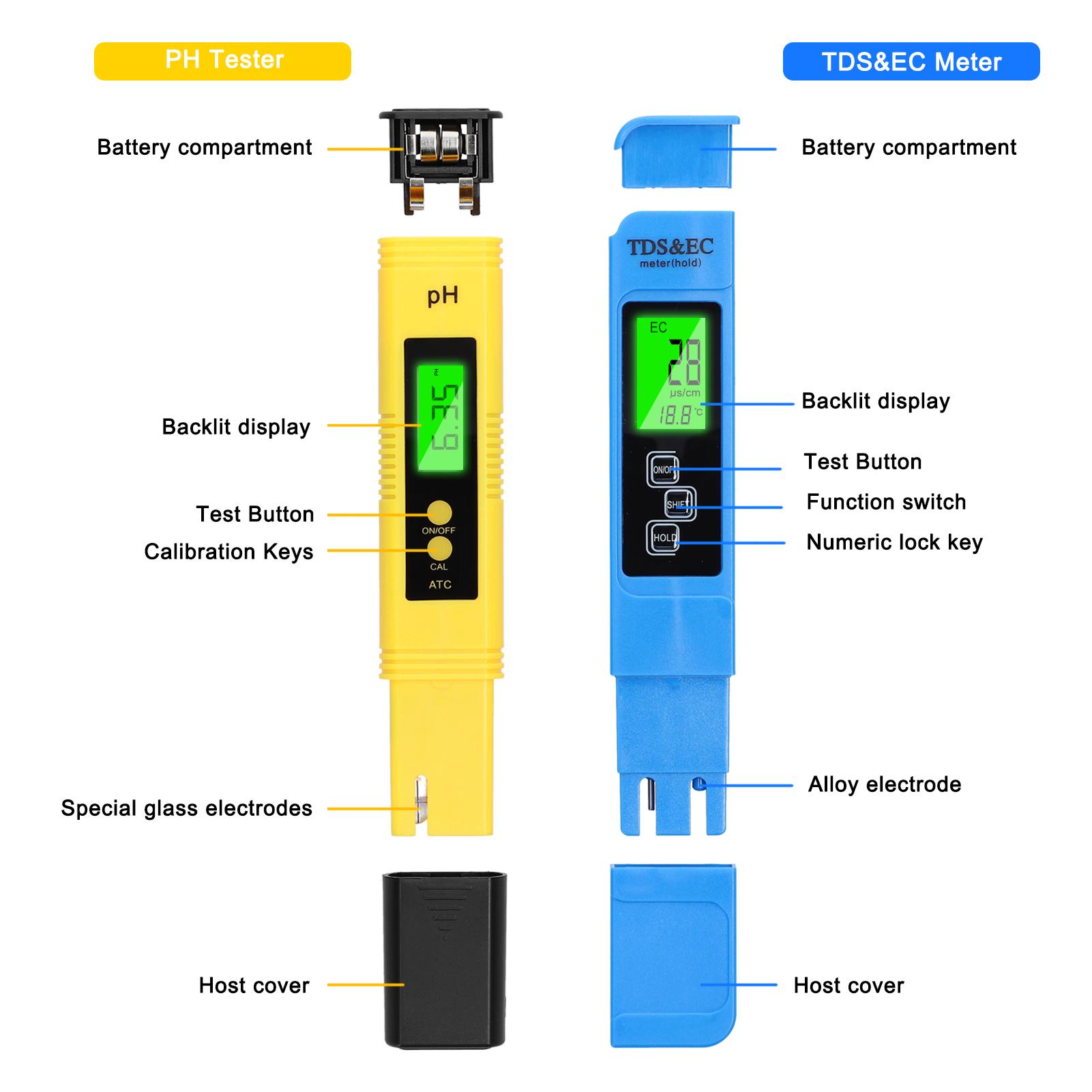 Professional PH Tester TDS/EC Test Pen Multifunctional Water PH Test Tool Set Handheld Water Detect Device Kit