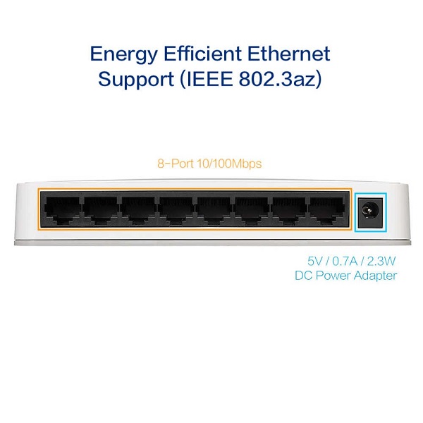 Bộ chia mạng 8 Cổng Switch Netgear FS208 Fast Ethernet Unmanaged Switch 10/100Mbps - Hàng Chính Hãng