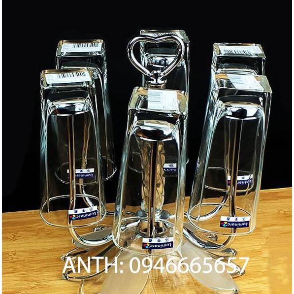 Giá úp ly cốc Inox mạ vàng đế thủy tinh vàng - ANTH340