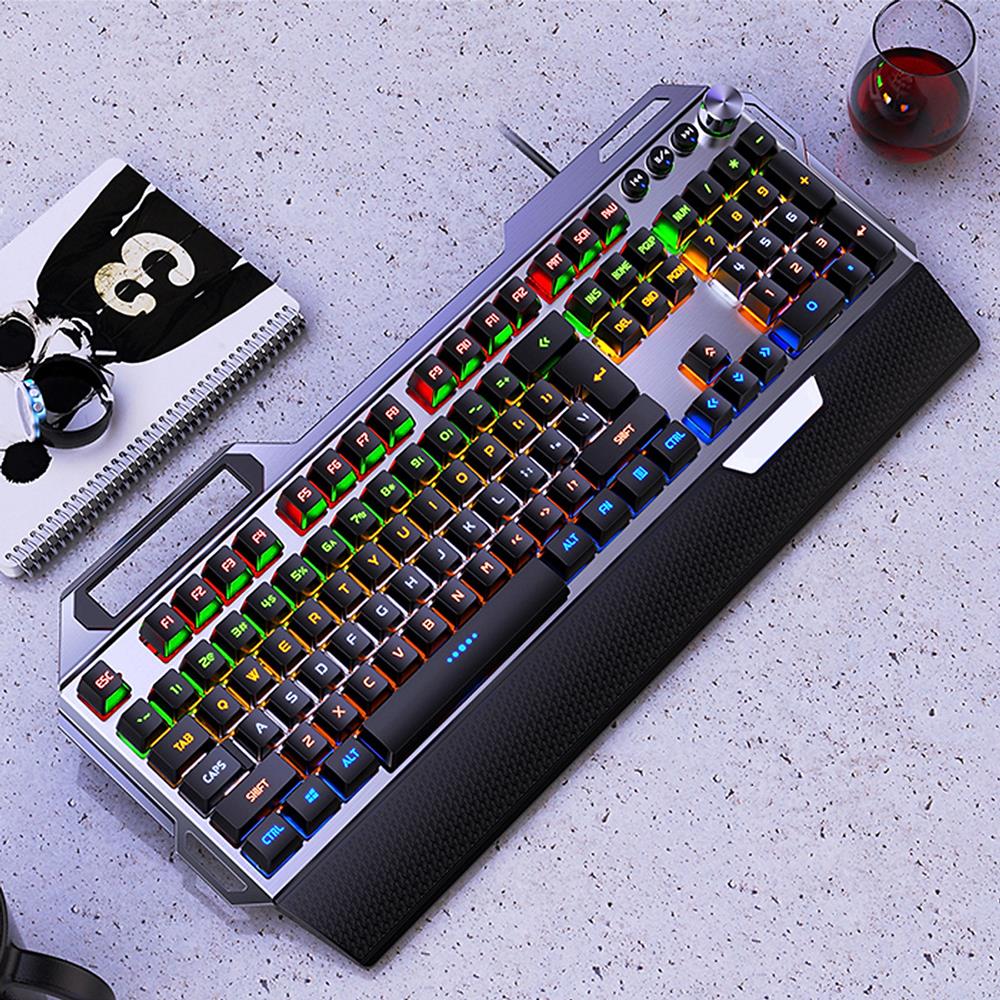 Bàn Phím Cơ Gaming VINETTEAM K100 Bàn Phím Máy Tính Chơi Game Trục Cơ Học 104 Phím Kèm Kê Tay Led RGB 10 Chế Độ Màu Siêu Đẹp Nâng Cấp Núm Xoay Đa Phương Tiện - Hàng Chính Hãng