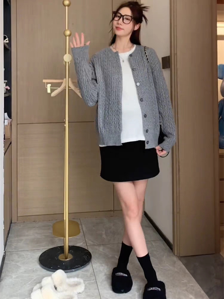 Sét bộ thể thao bầu bộ bầu mặc nhà đồ bầu mùa đông phối với chân váy bầu hàng qc 0416-061