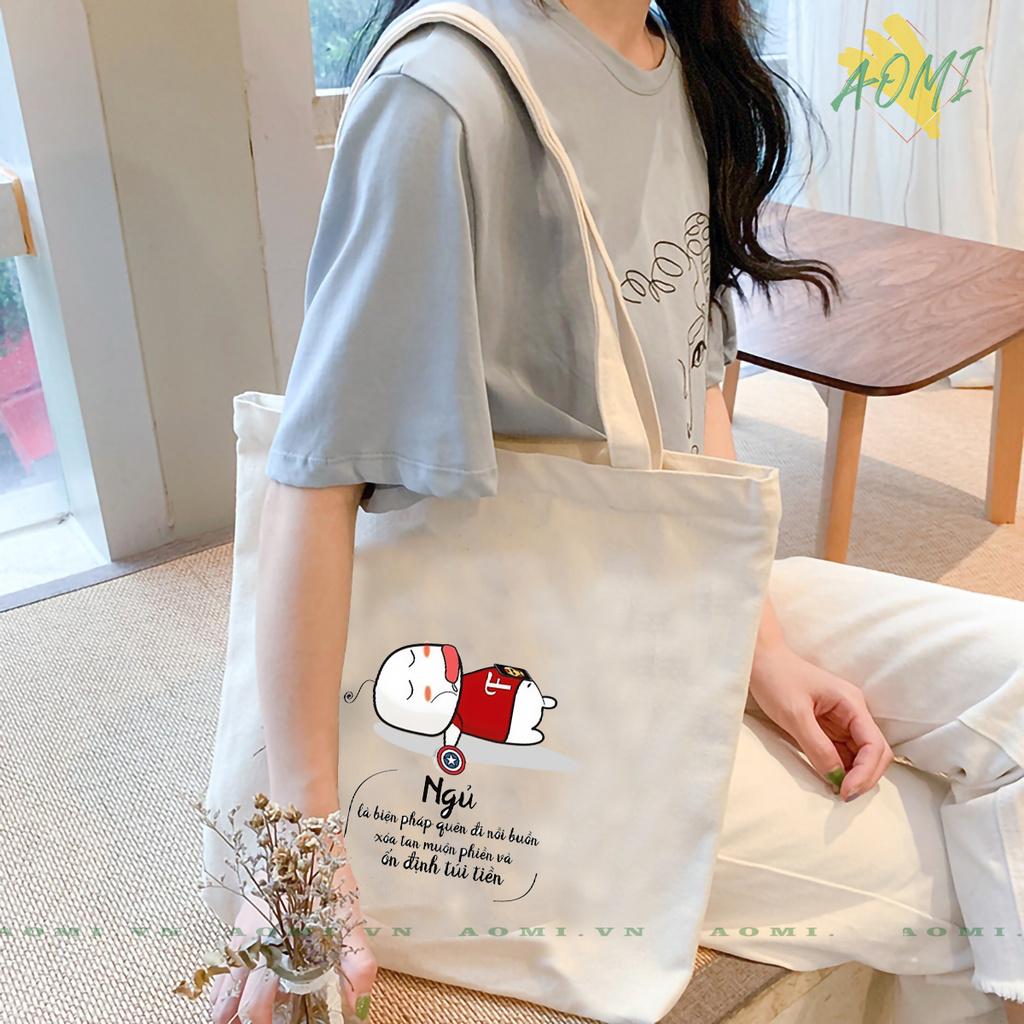 TÚI VẢI ĐEO VAI TOTE CANVAS BAG CÓ KHÓA KÉO SIZE LỚN 33x38cm CAPTAIN SLEEP TCUTE XINH ĐẸP TIỆN ÍCH DẠO PHỐ DU LỊCH