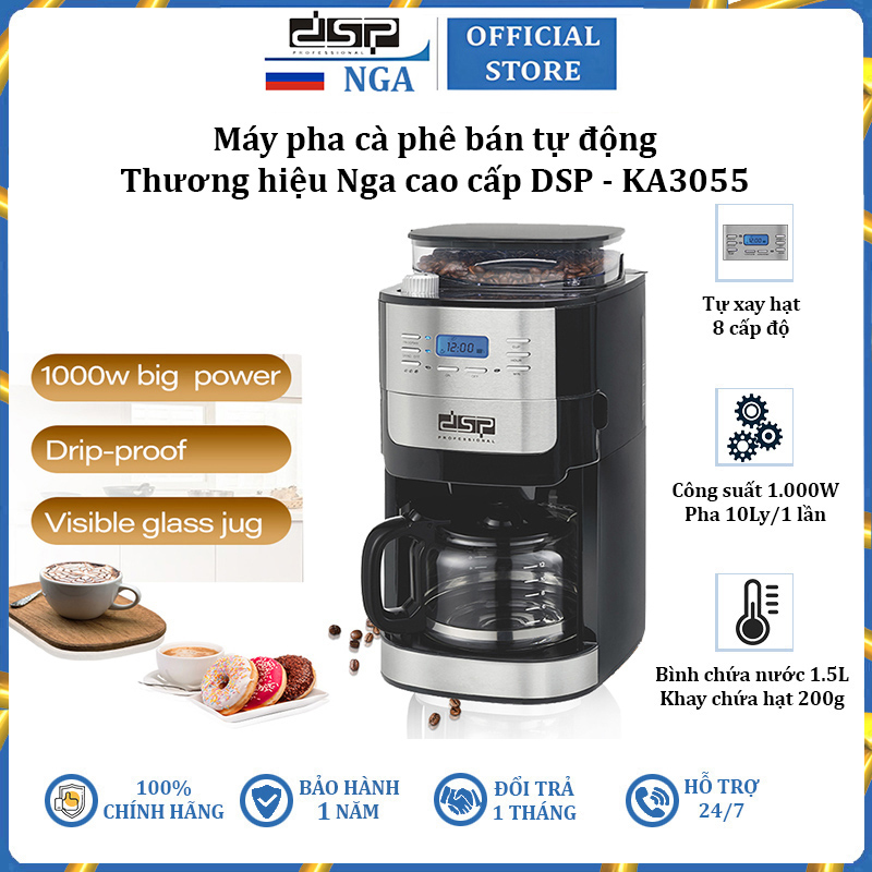 Máy pha cà phê bán tự động thương hiệu DSP KA3055 - Công suất 1000W - HÀNG NHẬP KHẨU