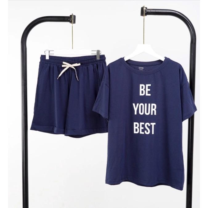 Bộ mặc nhà nữ SAYME bộ cộc ngắn tay mùa hè vải cotton thoáng mát co giãn BE YOUR BEST WBST0031