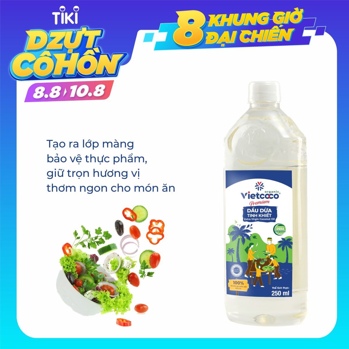 DẦU DỪA TINH KHIẾT ORGANIC VIETCOCO, PET 250ML
