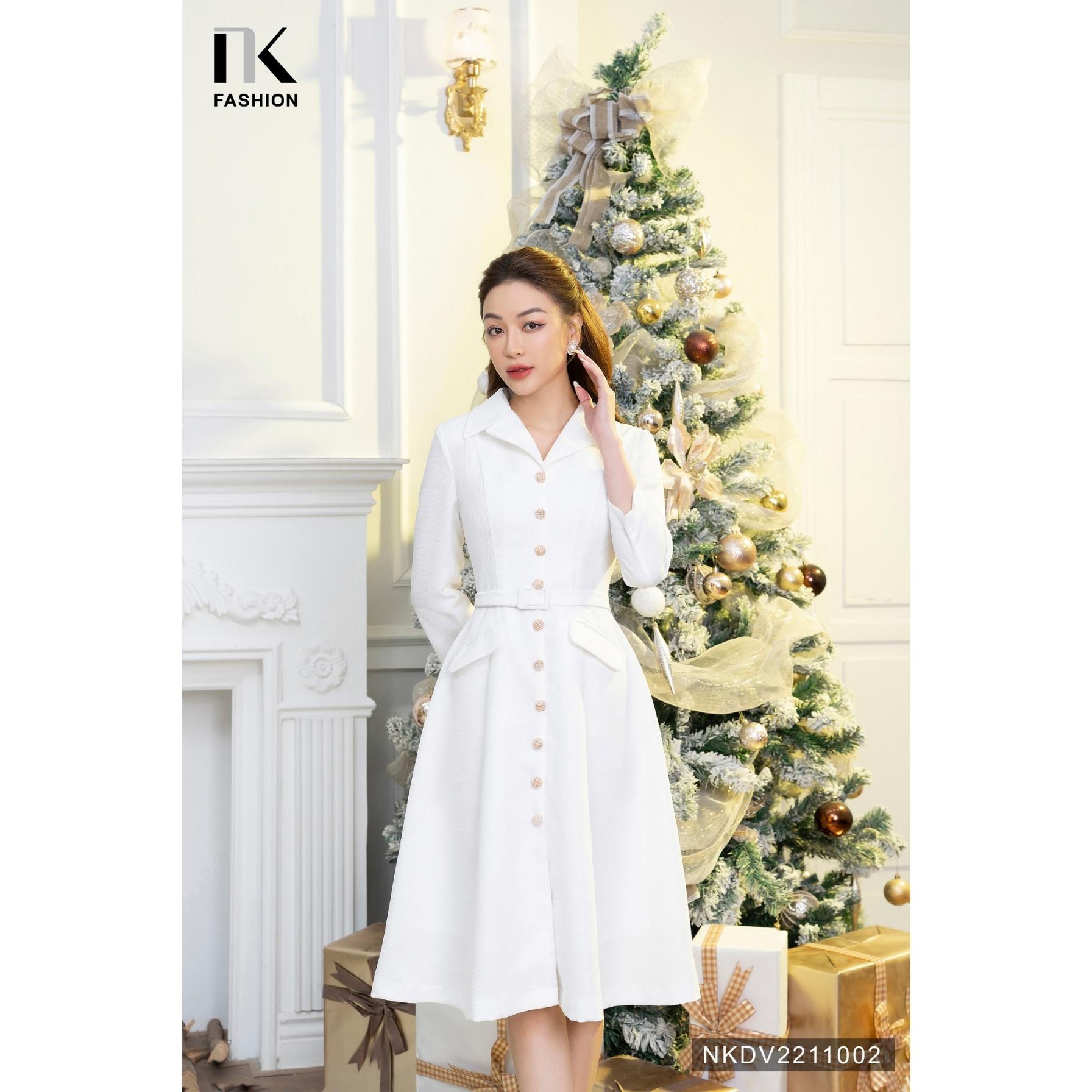 Đầm Xòe Cổ Sơ Mi NK FASHION Thiết Kế Đai Bọc 2 Nắp Túi Thanh Lịch Chất Liệu Cao Cấp Đứng Phom NKDV2211002