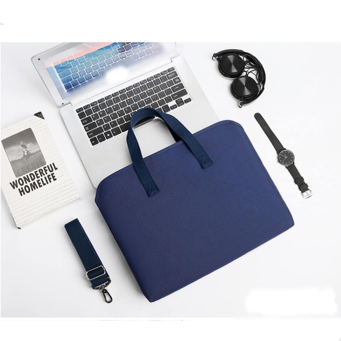 Túi xách chống sốc cho máy tính, macbook, laptop chống nước, siêu nhiều ngăn màu tím - XANH ĐEN - 13 INCH