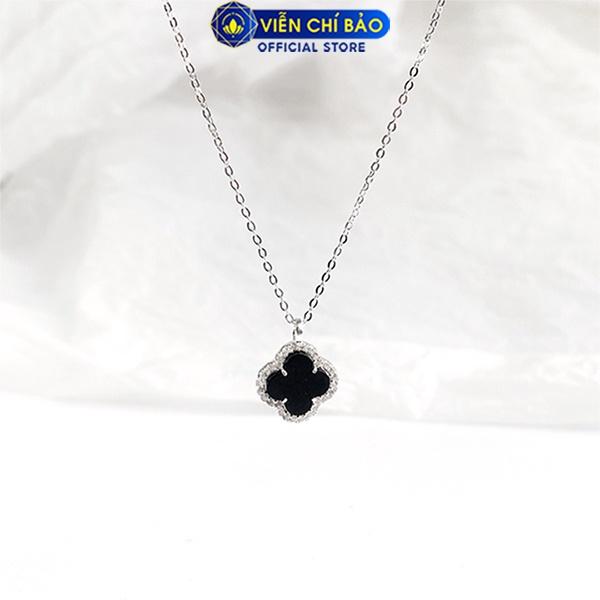 Dây chuyền bạc nữ Cỏ 4 lá đá đen, vòng cổ nữ bạc 925 thời trang phụ kiện trang sức nữ Viễn Chí Bảo M400430 D400143x