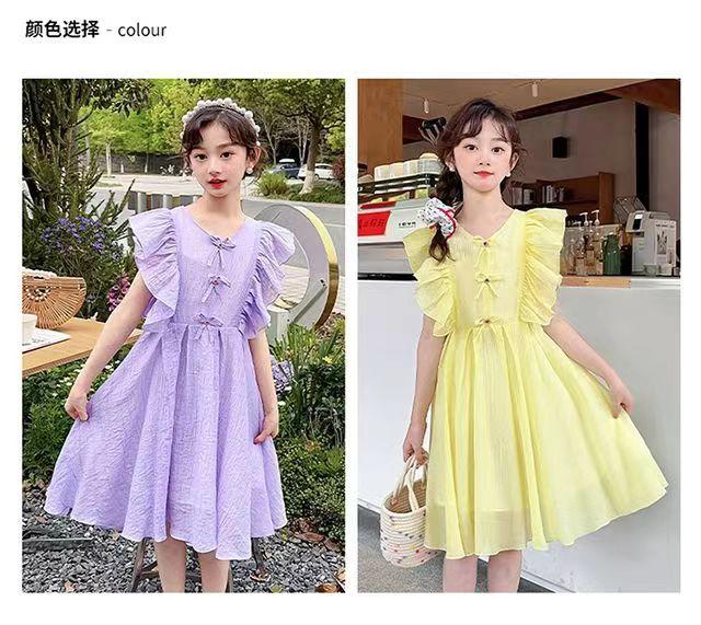 CHENGRUI Cô gái ăn mặc mùa hè 2023 phong cách phương Tây trẻ em chiffon lưới váy công chúa màu đỏ thời trang cô gái không tay váy ẩm ướt