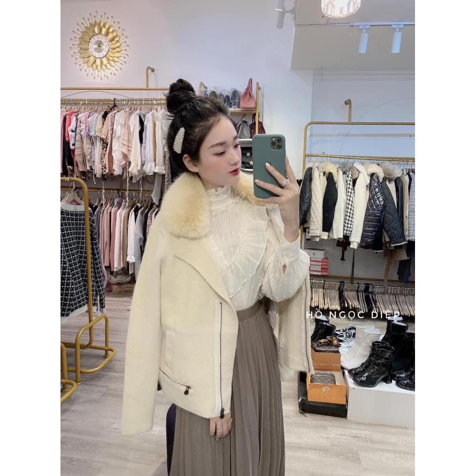 ÁO SƠ MI CỔ BÈO PHA REN V DÀI TAY