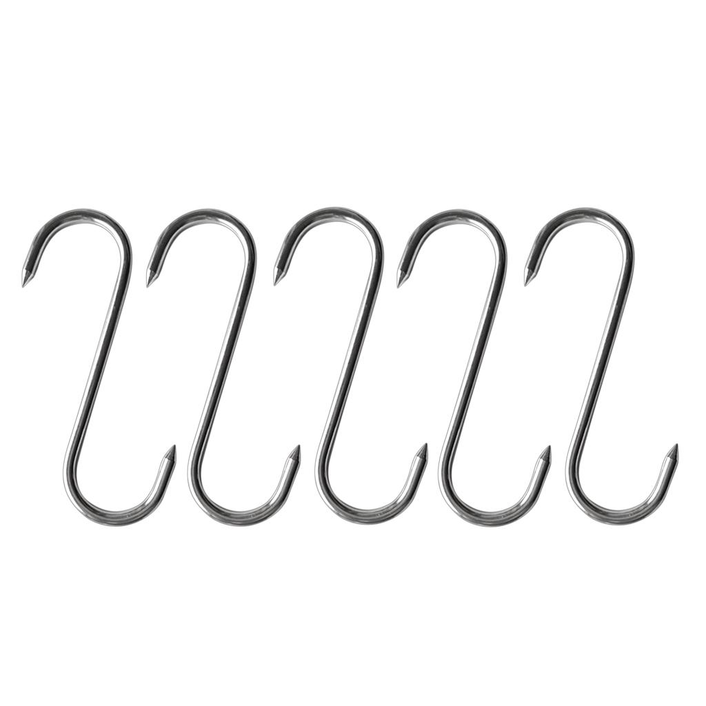 5 Pcs S Shaped Stainless Steel Hooks Kitchen Meat Hanger  Organizer