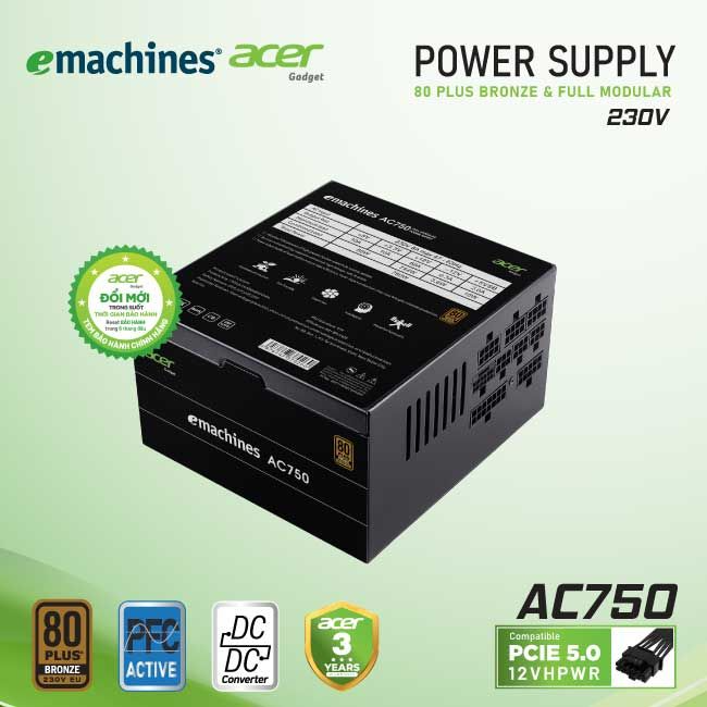 Nguồn Máy Tính Acer AC750 230V Bronze Full Modular PCI-E 5.0 – Hàng Chính Hãng