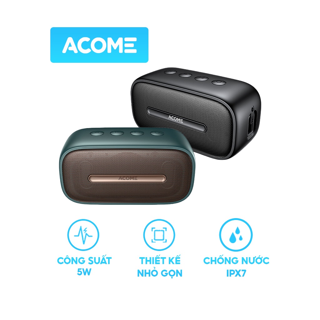 [ Chống Nước IPX7 ] Loa Bluetooth Mini ACOME, Công Suất 5W, Thiết Kế Nhỏ Gọn, Âm Thanh Chất Lượng Cao, Bass Cực Đã - Hàng Chính Hãng