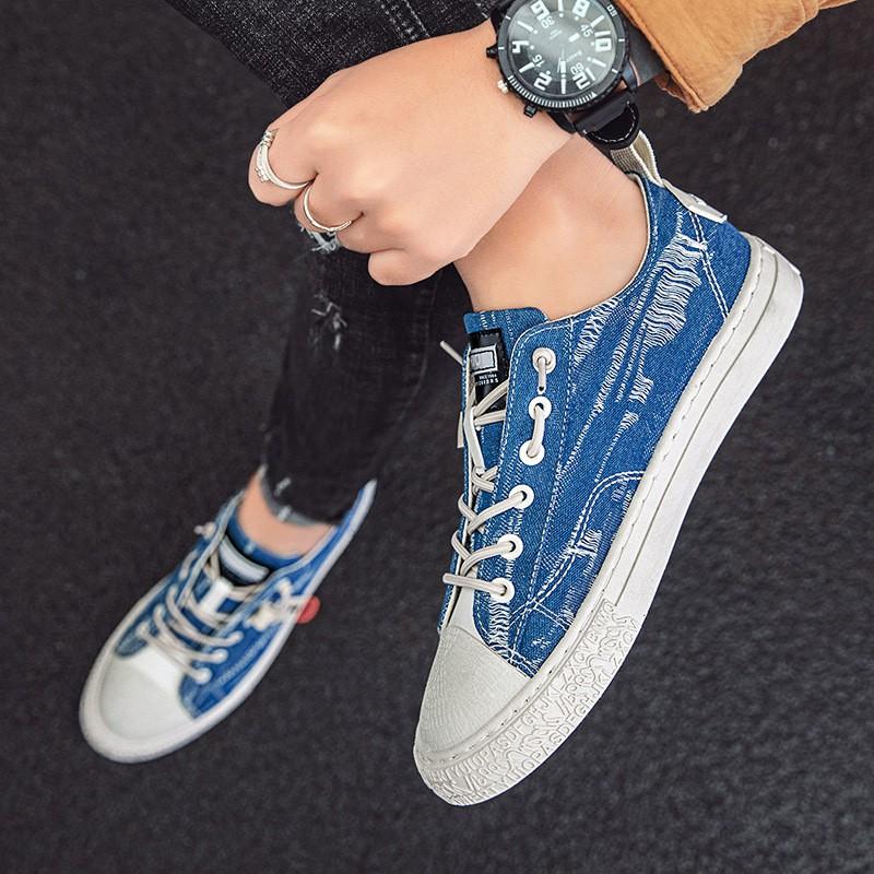 Giày Nam, Giày Sneaker Nam Vải Bò Rách, Đế Khâu Cực HOT 2021