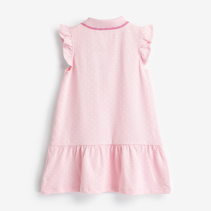 Váy đầm hè cho bé gái hồng Pony chấm bi cổ polo cotton cao cấp size 2-7T (10-25kg) + tặng kèm kẹp tóc xinh