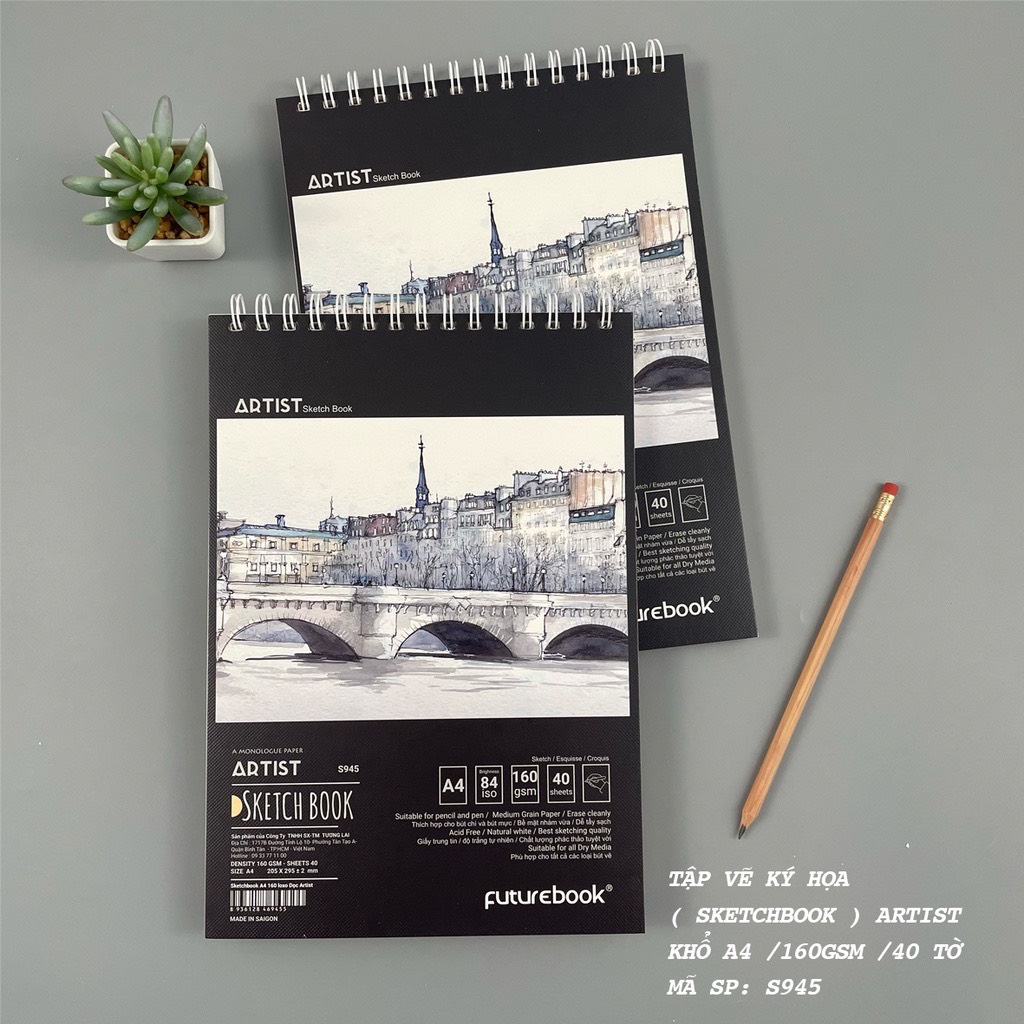 Tập Vẽ Ký Hoạ Artist- A4- ĐL160- 40 Tờ- Lò xo lật dọc. MSP: S945. VPP FUTUREBOOK.