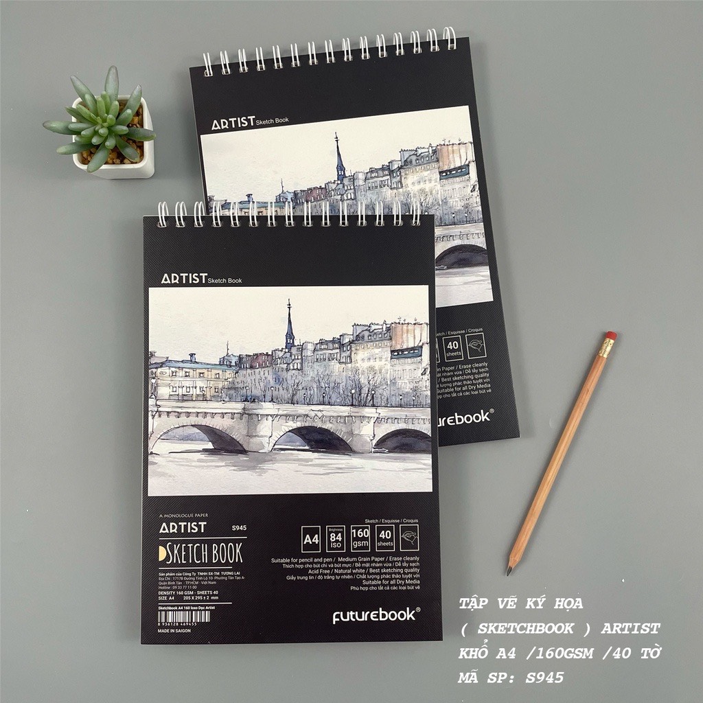 Tập Vẽ Ký Hoạ (SketchBook) Artist- A4- ĐL160- 40 Tờ- Lò xo lật dọc. MSP: S945. VPP FUTUREBOOK. (Giao Mẫu Ngẫu Nhiên)