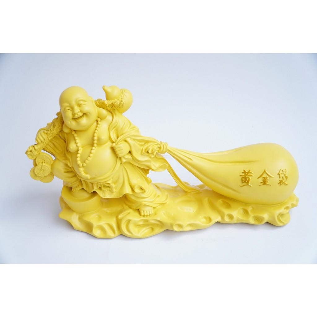 Tượng Phật Di Lặc kéo bao tải tiền vàng đất cầu tài lộc đúc lớn - Dài 30cm