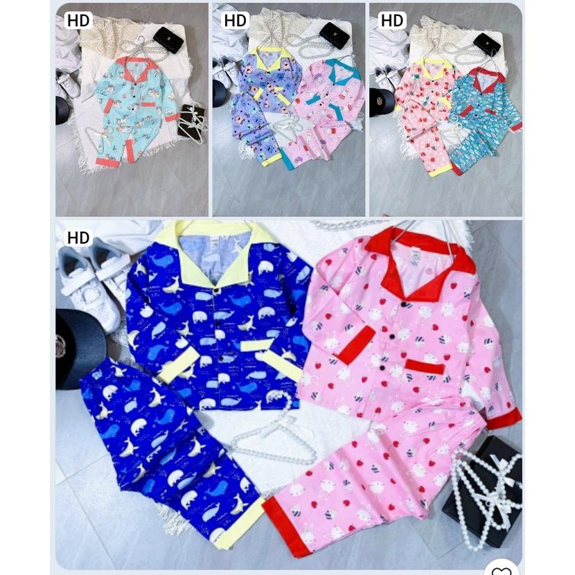 Đồ bộ bé gái, bộ ngủ dài tay pijama cho bé gái size 18-35kg chất kate mềm mịn mát