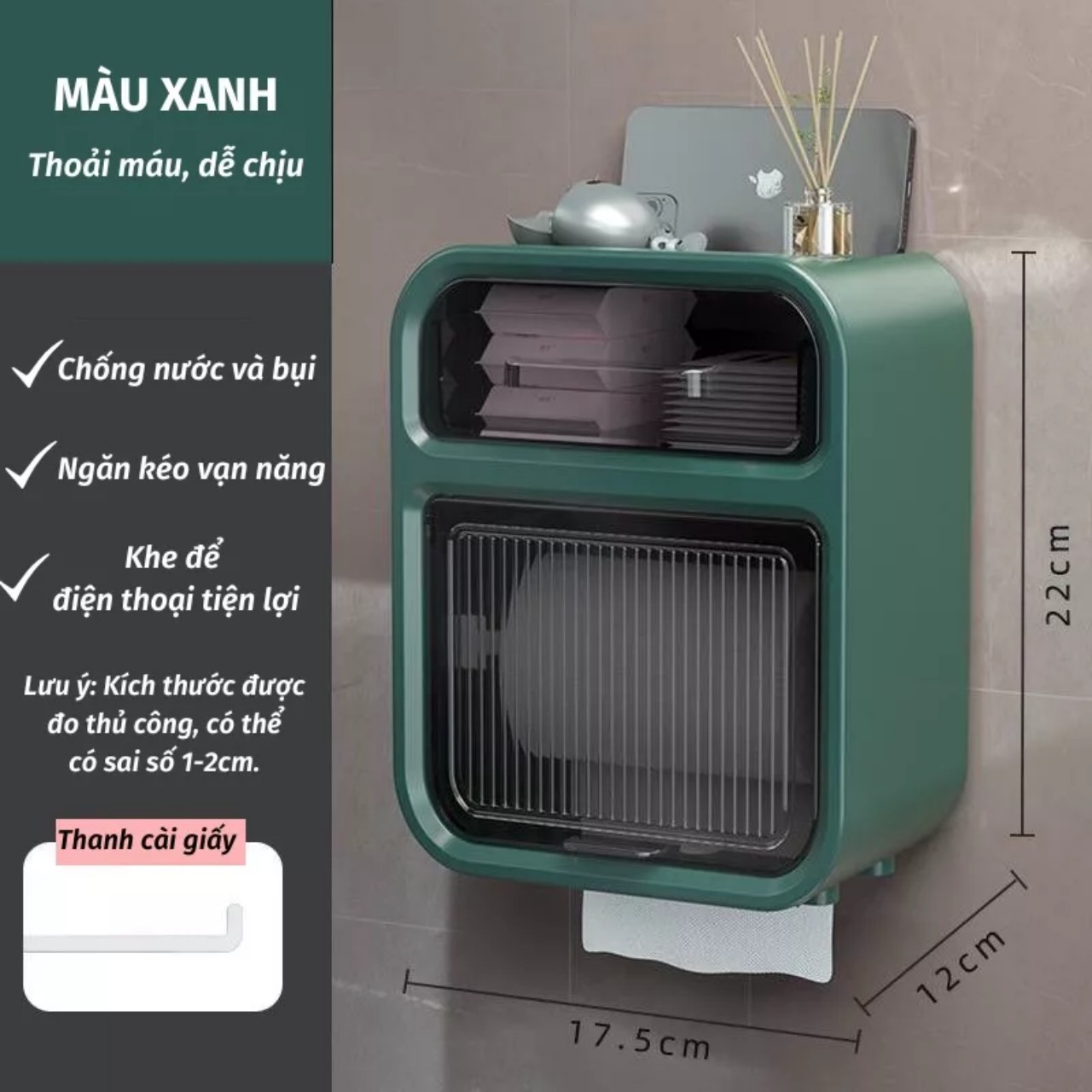 Hộp Đựng Giấy Vệ Sinh 2 Tầng Cao Cấp Hộp Đựng Giấy Vệ Sinh Dán Tường Có Kệ Để Điện Thoại - Hàng Chính Hãng MINIIN