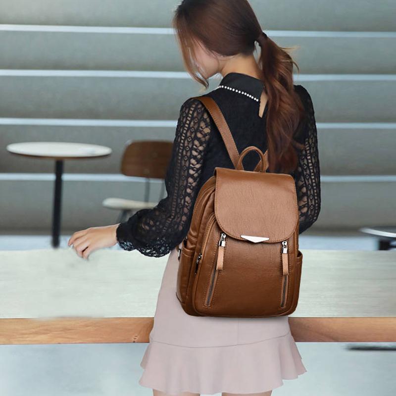 Cổ Điển Kiểu Kẹp Dây Kéo Đôi Nữ Lưng Chất Liệu Da Pu Cao Cấp Mềm Mịn Túi Nữ Dung Lượng Cao Thời Trang Đeo Vai