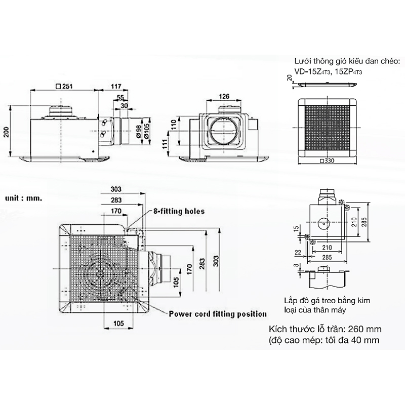 Quạt hút thông gió âm trần Mitsubishi VD-15Z4T5-D (hẹn giờ)