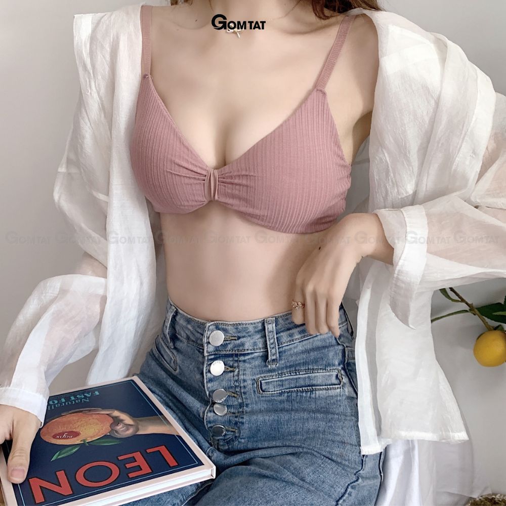 Áo bra thắt nơ 2 dây không gọng đệm mỏng siêu nâng ngực, áo lót nữ hở lưng chất cotton siêu thoáng khí - BRANO-003