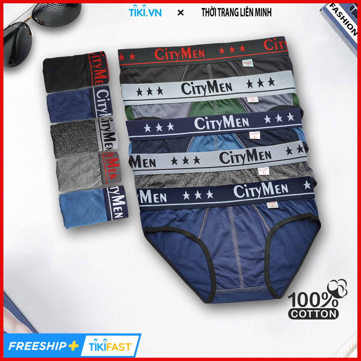 Combo 5 Quần Lót Nam vải cotton 2 chiều lưng CITYMEN, màu ngẫu nhiên, đồ lót - LMTK-CTM2C