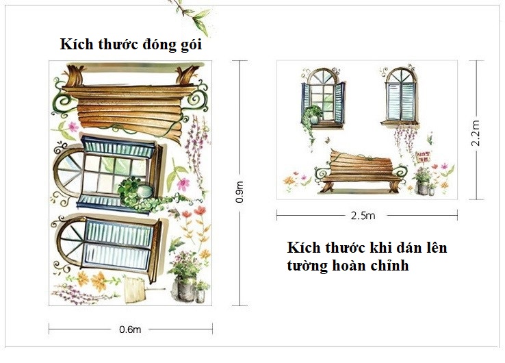 Decal dán tường khu vườn xanh combo trang trí đáng yêu