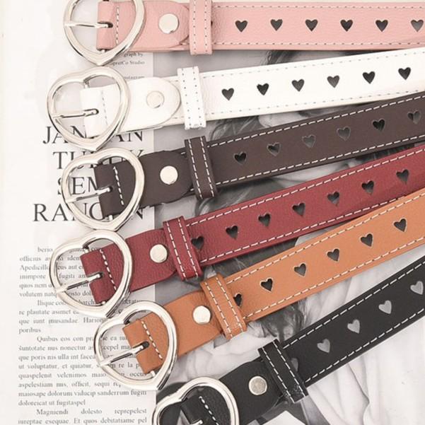 Thắt lưng nữ dây da PU mềm DN01 kiểu dáng Hàn Quốc dây nịt đục lỗ tình yêu cực đẹp, nhiều màu dể dàng phối đồ