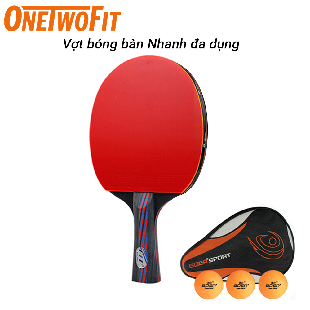 OneTwoFit Vợt bóng bàn tặng kèm 3 bóng ET006301 Bộ vợt bóng bàn， 7 lớp gỗ và 2 lớp carbon ET006301