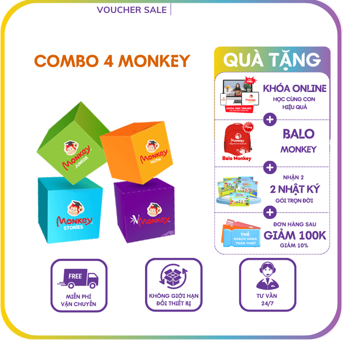Combo 4 Monkey (Mã Giấy) - (Monkey Junior, Stories, Math, Vmonkey)