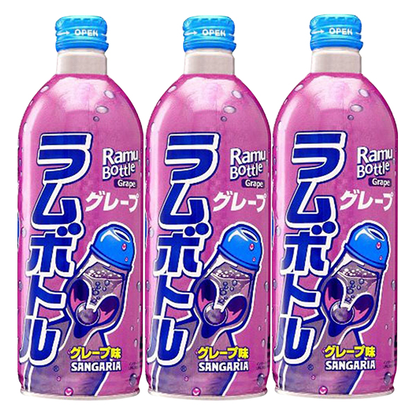 3 Chai Nước Soda Nho Ramune Sangaria Nhật Bản (500ml x 3)